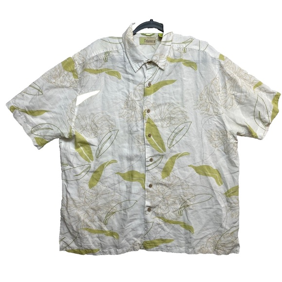 Cubavera Shirt Mens XL White Short Sleeve Floral Linen Blend Button Up Boracay - Picture 1 of 11